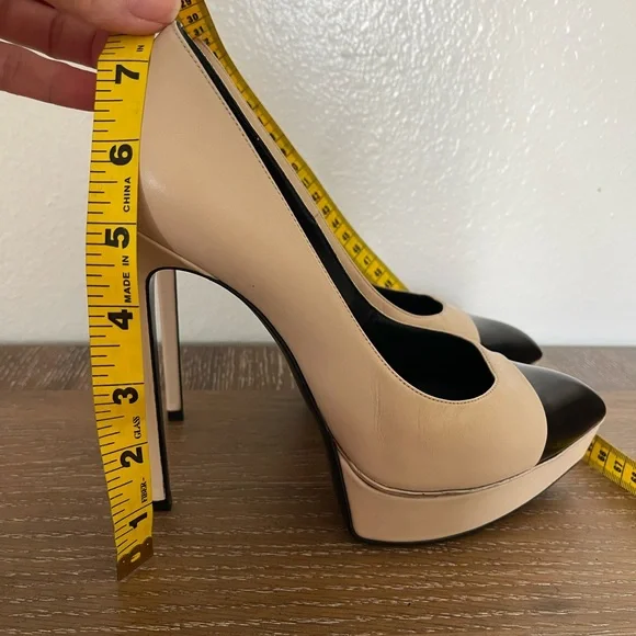 Saint Laurent Black and Cream Women's Heels - Picture 3 of 6
